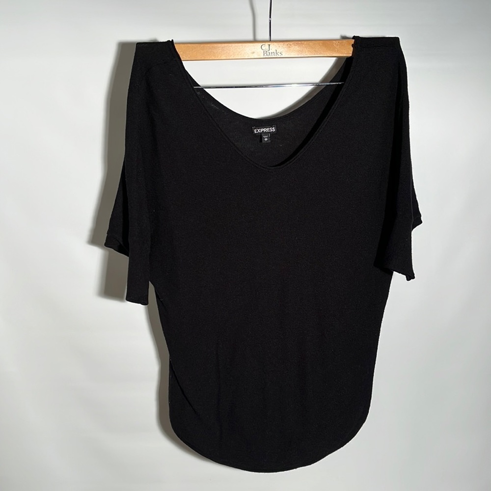 Comfy Cozy Loose Black Express Size XS Sweater Short Sleeve Baggy Scoop Neck
